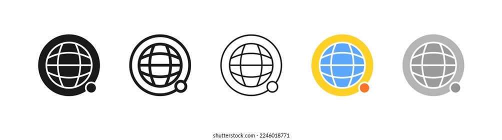 Planet line icon. Internet, worldwide web, computer network, arrow, search, access to the information, data storage. Location concept. Vector five icon in different style on white background