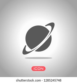 Planet with line of orbit, astronomy icon. Icon under spotlight. Gray background