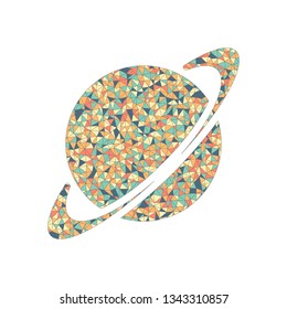 Planet with line of orbit, astronomy icon. Colored mosaic with polygons