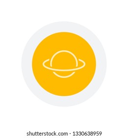 Planet with line of orbit, outline linear icon. Icon in colored circle with gray bold border. Web button, modern flat design