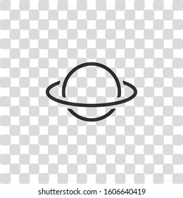 Planet with line of orbit, outline linear icon. Black symbol on transparency grid