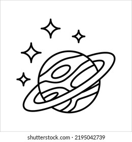 Planet linear icon isolated universe concept. planetary ring system icon for astronomy apps and websites on white background.