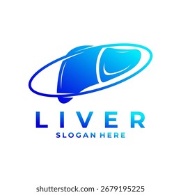 Vetor de design do logotipo do Planet Liver. Modelo do logotipo de tratamento hepático. Logotipo saudável do fígado