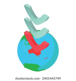 Planet location icon isometric vector. Planet earth globe with direction point. Location determination, navigation