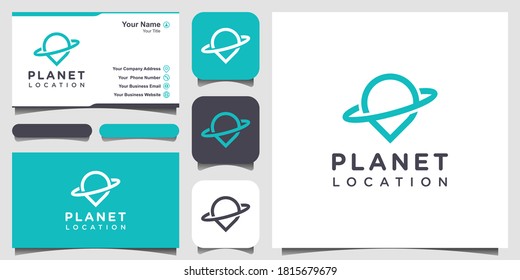 planet location with line art style, logo and business card design.