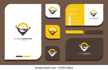 planet location logo design and business card. vector illustration