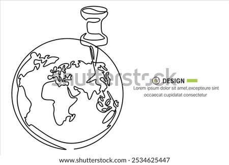 Planet and location marker icon line continuous drawing vector. One line Planet and location marker icon vector background. Planet and location marker icon. Continuous outline of a Planet and location