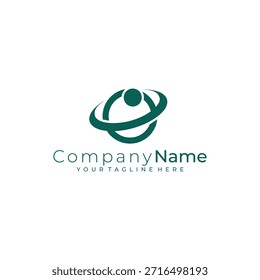 logotipo do planeta com anéis circulares e layout do sistema solar