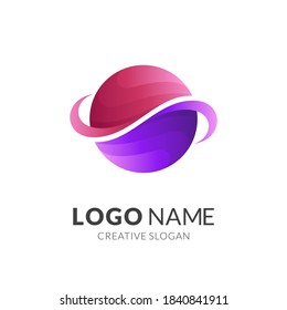 planet logo design logo with 3d red and purple color style