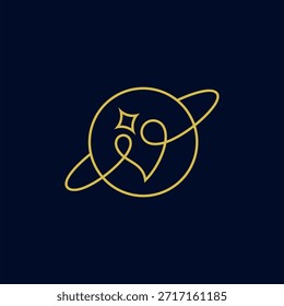 O design do logotipo do planeta apresenta uma combinação de formas de coração e estrelas. Ícones vetoriais para galáxias e o sistema solar.