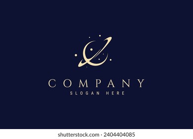 Planet logo design illustration with space rock decoration