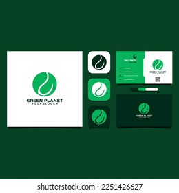 planet logo design with leaf or green