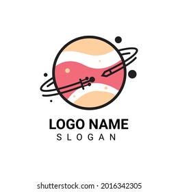 Planet logo design surrounded by rotating pencil vector