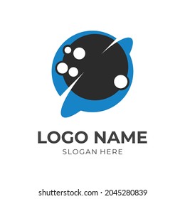 diseño de diseño de logotipo de planeta vector con estilo de color azul y negro plano