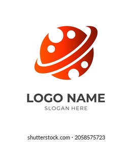 planet logo design template concept vector with flat orange color style