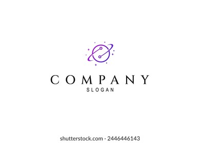 Planet logo design template concept in minimalist line art style