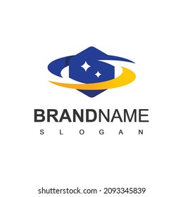 Planet Logo Design Template With Hexagon Shape