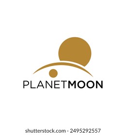 Logotipo de planeta con diseño plano y gráfico de línea de horizonte
