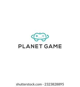 planet logo with joystick game logo design vector template	