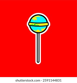 Planet Lollipop Vector Sticker – Creative Space Candy Illustration. A fun and colorful vector of a lollipop designed as a planet with a ring. Perfect for space-themed designs, candy branding, stickers