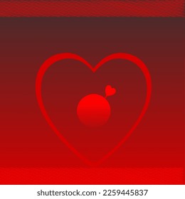 Planet love - red colored background illustration with heart elements