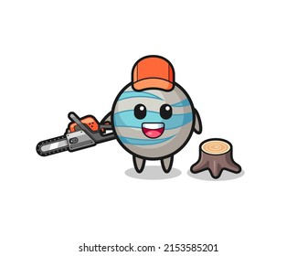 planet lumberjack character holding a chainsaw , cute design