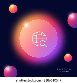 Planet With Magnifier Line Icon. Geography, Map, Globe, Search, Internet, Online, Www, Worldwide Web, Geolocation. Technology Concept. Glassmorphism. Vector Line Icon For Business And Advertising.