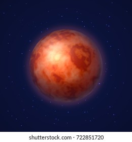 Planet mars background night sky cartoon style. Planet mars against the background of the night sky in cartoon style for designers and illustrators. Sky body as a vector illustration