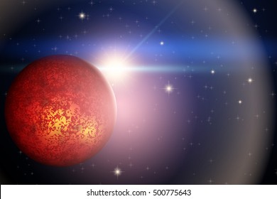 The Planet Mars and bright star in space. Abstract scientific background. Editable Vector Illustration.