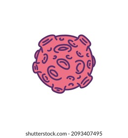 Planet Mars with craters hand drawn vector colored doodle. Planetoid, asteroid or small red moon cartoon drawing. Planet with rough surface, isolated illustration.