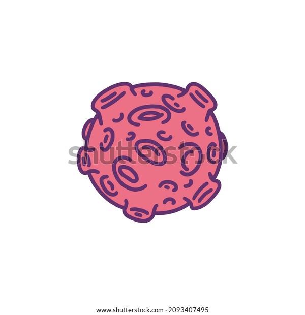 Planet Mars with craters\
hand drawn vector colored doodle. Planetoid, asteroid or small red\
moon cartoon drawing. Planet with rough surface, isolated\
illustration.
