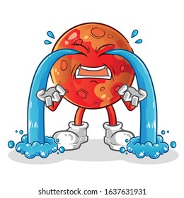 planet mars crying with lots of tears cartoon. cartoon mascot vector