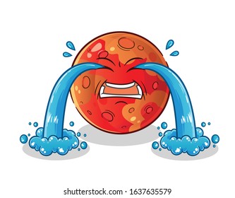 planet mars crying with lots of tears cartoon. cute chibi cartoon mascot vector