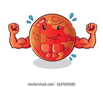 planet mars emoticon emoji strong muscle bodybuilder cartoon. cute chibi cartoon mascot vector