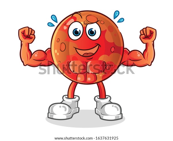planet mars emoticon emoji strong muscle\
bodybuilder cartoon. cartoon mascot\
vector