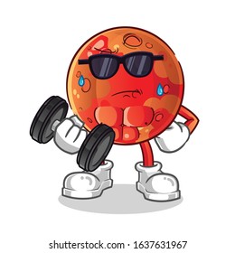 planet mars exercise with dumbbell cartoon. cartoon mascot vector