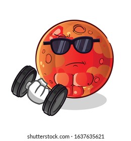 planet mars exercise with dumbbell cartoon. cute chibi cartoon mascot vector