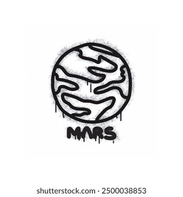 Planet mars graffiti spray painted black on white.