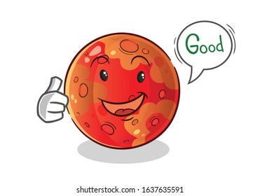 planet mars happy good thumbs up cartoon with bubble. cute chibi cartoon mascot vector