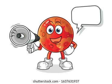 planet mars holding handy loudspeaker with bubble cartoon. cartoon mascot vector