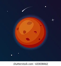 Planet Mars illustration isolated on dark sky background. Vector illustration