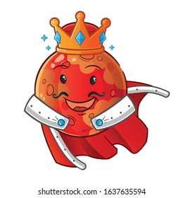 planet mars king with crown and robe cartoon. cute chibi cartoon mascot vector