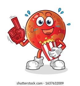 planet mars number one fan eating pop corn cartoon. cartoon mascot vector