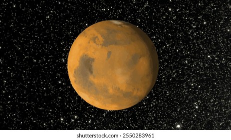 O planeta Marte no fundo de um céu estrelado colorido.
