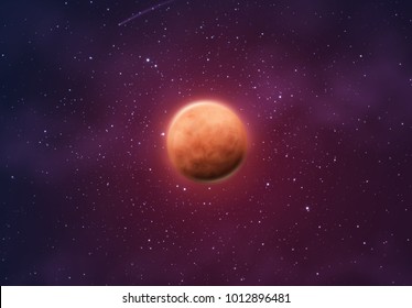 Planet mars on background of space with bright stars.