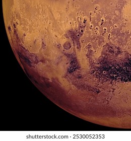 O planeta Marte sobre um fundo preto. Parte 3 de 4.