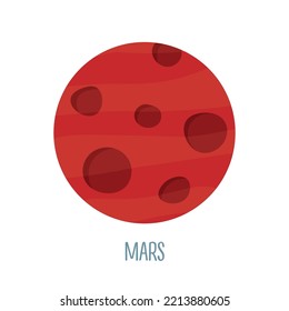 The planet Mars on a white background. Vector illustration in cartoon style for children. Icon of planet