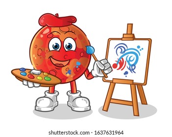 planet mars painting cartoon. artists and painters cartoon mascot vector