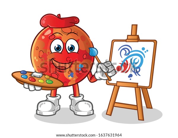 planet mars painting cartoon. artists and painters\
cartoon mascot vector