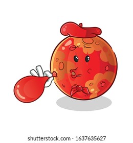 planet mars pantomime blow a red balloon cartoon. cute chibi cartoon mascot vector